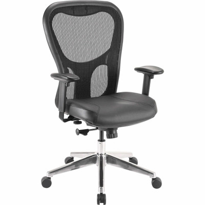 Lorell Elevate Mesh Mid-Back Office Chair - Black Seat Color - Leather Seat Material - Aluminum Frame Material - 5-star Base - 1 Each