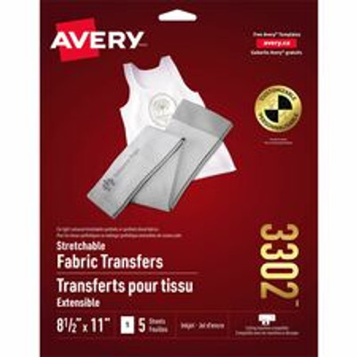 Avery&reg; Stretchable T-Shirt Transfers - Letter - 8 1/2" x 11" - Matte - Crack Resistant, Fade Resistant, Washable - Clear - 5/Pack - 6 / Carton