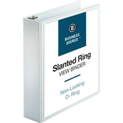 Business Source Basic D-Ring White View Binders - 2" Binder Capacity - Letter - 8 1/2" x 11" Sheet Size - Fastener(s): D-Ring - Polypropylene - White - 1.50 lb - Clear Overlay - 1 Each