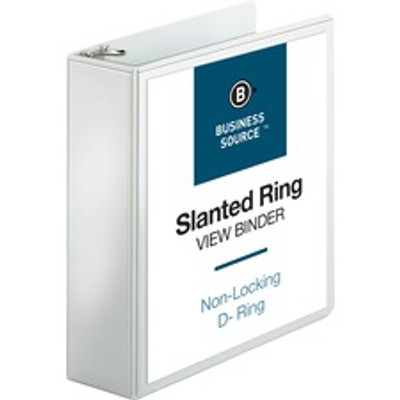 Business Source Basic D-Ring White View Binders - 3" Binder Capacity - Letter - 8 1/2" x 11" Sheet Size - Fastener(s): D-Ring - Polypropylene - White - 1.70 lb - Clear Overlay - 1 Each