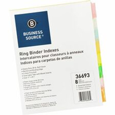 Business Source Insertable Tab Ring Binder Indexes - 8 Blank Tab(s) - 1.50" Tab Width - 8.5" Divider Width x 11" Divider Length - Letter - 3 Hole Punched - Multicolor Tab(s) - Tear Resistant, Punched, Insertable, Reinforced Edges - 8 / Set