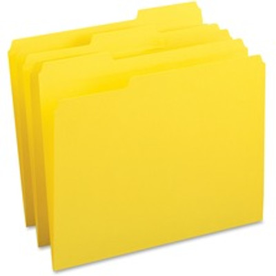 Business Source 1/3 Tab Cut Letter Recycled Top Tab File Folder - 8 1/2" x 11" - Top Tab Location - Assorted Tab Position - 11 pt. - 1 Plys - Yellow - 10% Recycled - 100 / Box