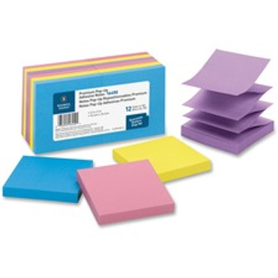 Business Source Reposition Pop-up Adhesive Notes - 3" Flag/Note Width x 3" Flag/Note Length - Square - Assorted - Removable, Repositionable, Solvent-free Adhesive - 12 / Pack