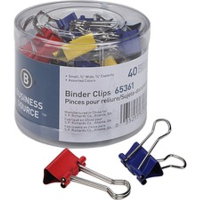Business Source Colored Fold-back Binder Clips - Small - 0.7" Width - 0.37" Size Capacity - Assorted - Steel - 40 / Pack