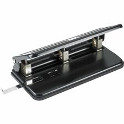 Business Source Heavy-duty 3-hole Punch - 3 Punch Head(s) - 30 Sheet of 20lb Paper - 9/32" Punch Size - Steel - Black