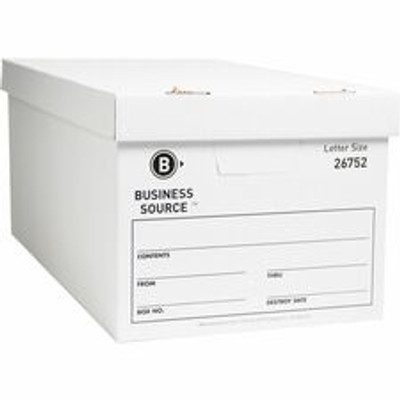 Business Source Lift-off Lid Light Duty Storage Box - External Dimensions: 12" Width x 24" Depth x 10" Height - Media Size Supported: Letter - Lift-off Closure - Light Duty - Stackable - Cardboard - White - For File - Recycled - 12 / Carton