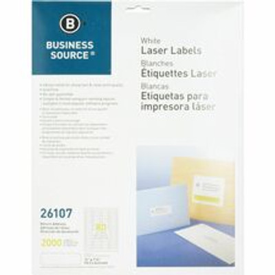 Business Source Address Laser Labels - 1/2" Width x 1 3/4" Length - Permanent Adhesive - Rectangle - Laser - White - Lignin-free, Jam-free - 80 / Sheet - 25 Total Sheets - 2000 / Pack