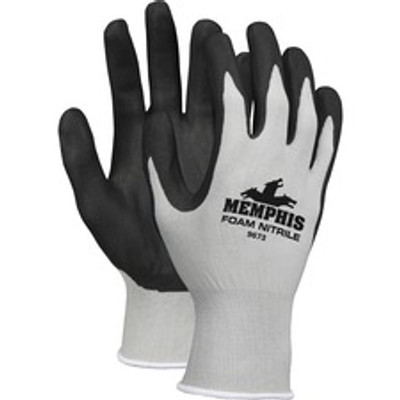Memphis 13-Gauge Foam Coated Palm Protective Gloves - X-Large Size - Gray, Black - Knit Wrist, Comfortable, Seamless, Durable, Cut Resistant, Spill Resistant - For Multipurpose, Industrial - 2 / Pair