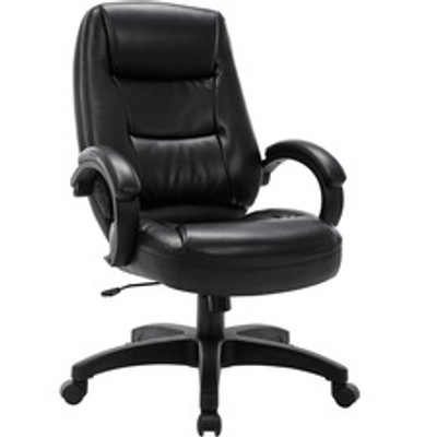 Lorell Westlake Series Executive High-Back Chair - Black Seat Color - Leather Seat Material - Black Frame Color - Polyurethane Frame Material - High Back - Black - 1 Each