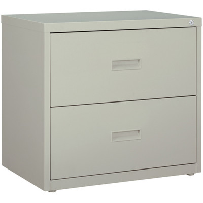 Lorell Value Lateral File - 2-Drawer - 30" Width x 18.6" Depth x 28.1" Height - 2 x Drawer(s) for File - A4, Letter, Legal - Interlocking, Ball-bearing Suspension, Adjustable Glide - Light Gray - Steel - Recycled