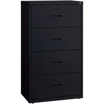 Lorell Value Lateral File - 4-Drawer - 30" Width x 18.6" Depth x 52.5" Height - 4 x Drawer(s) for File - A4, Legal, Letter - Adjustable Glide, Ball-bearing Suspension, Label Holder - Black - Steel - Recycled
