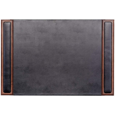 Dacasso Walnut & Leather Side-Rail Desk Pad - Rectangular - 25.5" Width x 17.25000" Depth - Felt Black Backing - Leather - Walnut