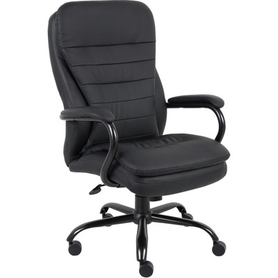 Lorell Big & Tall Double Cushion Executive High-Back Chair - Black Seat Color - Leather Seat Material - Black Back Color - Leather Back Material - 5-star Base - Black - 1 Each