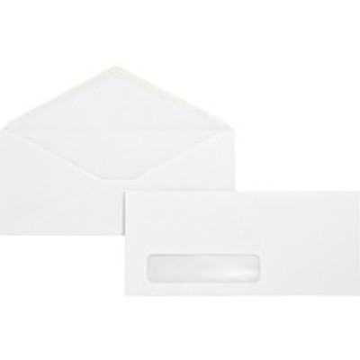 Business Source No. 10 Diagonal Seam Window Envelopes - Single Window - #10 - 4 1/8" Width x 9 1/2" Length - 24 lb - Gummed - White - Wove - 500 / Box
