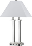 Cal LA-60003DK-4RBS Brushed Steel Table Lamp w/ USB and Power Outlets