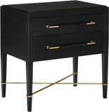 Currey & Company 3000-0036 Verona Modern Black Lacquered Linen / Champagne Nightstand