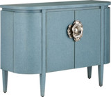 Currey & Company 3000-0280 Briallen Modern Lacquered Blue Linen / Natural Oak / Polished Nickel Blue Demi-Lune Cabinet