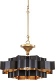 Currey & Company 9000-0855 Grand Lotus Contemporary Satin Black and Gold Leaf Hanging Pendant Light