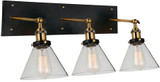 CWI Lighting 9735W24-3-101 Eustis Contemporary Black & Gold Brass 3-Light Bathroom Wall Light Fixture