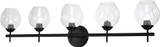 Dainolite ABI-365W-MB-CLR Abii Contemporary Black / Clear Halogen 5-Light Bathroom Lighting Fixture