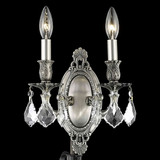 Elegant 9202W9PW-RC Rosalia 2 Candle Pewter Wall Sconce with Crystal Accents