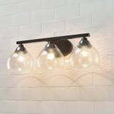 Golden Lighting 1094-BA3 BLK-HCG Ariella Modern Matte Black 3-Light Bathroom Light Sconce