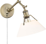 Golden Lighting 3306-A1W AB-OP Orwell Aged Brass / Opal Glass Swing Arm Wall Lamp