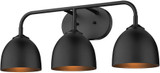 Golden Lighting 6956-BA3 BLK-BLK Zoey Matte Black 3-Light Bathroom Lighting