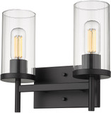 Golden Lighting 7011-BA2-BLK-CLR Winslett Modern Matte Black 2-Light Bathroom Lighting