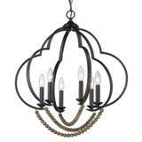 Golden Lighting 8320-6P BLK-EWB Flori Matte Black 24" Pendant Light Fixture