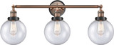 Innovations 205AC-BPBK-HRBK-G204-8 Franklin Restoration Beacon Antique Copper Seedy Beacon 3-Light Vanity Light Fixture