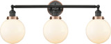 Innovations 205BK-BPAC-HRAC-G201-8 Franklin Restoration Beacon Matte Black Matte White Cased Beacon 3-Light Bathroom Wall Sconce