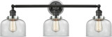 Innovations 205BK-BPPC-HRPC-G72 Franklin Restoration Bell Matte Black Clear Large Bell 3-Light Bathroom Lighting Fixture