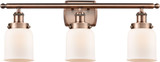 Innovations 916-3W-AC-G51-LED Ballston Small Bell Modern Antique Copper LED 3-Light Bathroom Wall Sconce