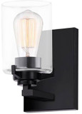 Justice Design FSN-8091-CLER-MBLK Fusion Cilindro Modern Matte Black Wall Sconce Lighting