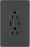 Legrand Radiant 1597TRUSBACGC4 Contemporary Graphite Tamper-Resistant 15A Duplex Self-Test GFCI USB Type A/C Receptacles with SafeLock Protection