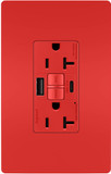Legrand Radiant 2097TRUSBACRED Modern Red Tamper-Resistant 20A Duplex Self-Test GFCI Type A/C Outlet with SafeLock Protection