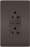 Legrand Radiant TR20USBPD Contemporary Brown 20A Tamper Resistant Ultra Fast PLUS Power Delivery USB Type C/C Outlet