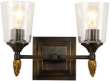 Lucas McKearn BB1022DB-2-F2G Vetiver Contemporary Dark Bronze 2-Light Bathroom Light Sconce