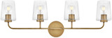 Lark 853454HB-CL Kline Contemporary Heritage Brass LED 4-Light Bathroom Vanity Light Fixture