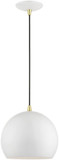 Livex 41181-69 Metal Shade Mini Pendants Contemporary Shiny White with Polished Brass Pendant Light