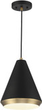 Meridian M70122MBKNB Contemporary Matte Black and Natural Brass Mini Drop Lighting Fixture
