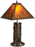 Meyda Custom 141532 Northwoods Simple Mission Classic Rust Table Lighting With Amber Mica