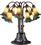 Meyda Lighting 14357 Amber/Green Pond Lily Traditional Antique Lighting Table Lamp