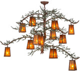 Meyda Custom 153180 Pine Branch Valley View Country Rust / Amber Mica / Green Branches Hanging Chandelier