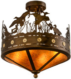 Meyda Custom 154743 Ducks in Flight Rustic Antique Copper / Amber Mica Flush Mount Lighting