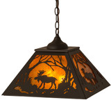 Meyda Custom 162470 Moose at Dawn Country Oil Rubbed Bronze / Amber Mica Drop Ceiling Light Fixture