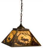 Meyda Custom 164023 Moose at Dawn Burnished Brass Tint Beige Glass Drop Ceiling Lighting