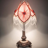 Meyda Lighting 19226 Fabric & Fringe Traditional Mahogany Bronze Side Table Lamp