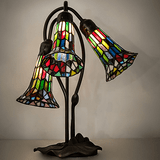 Meyda Lighting 251692 Stained Glass Pond Lily Tiffany Mahogany Bronze Table Lamp